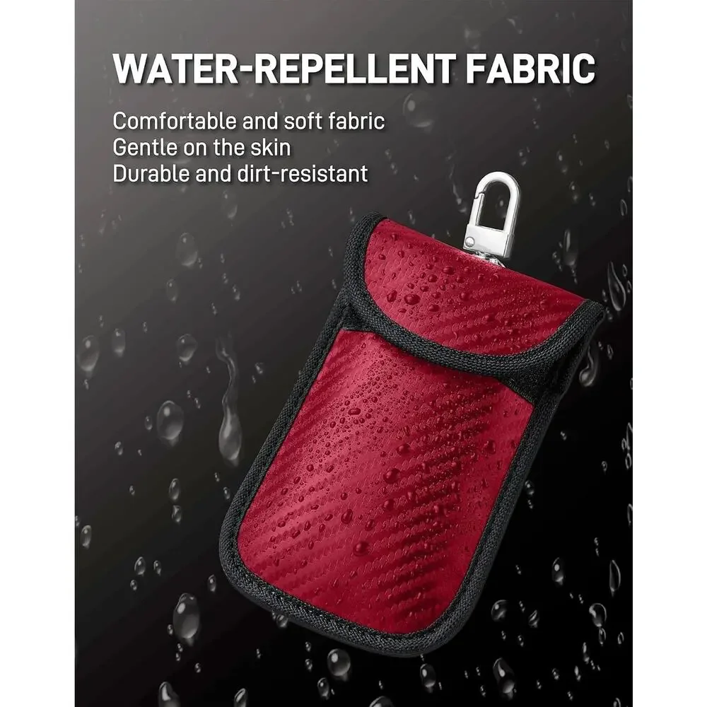 2PK RED Carbon Fiber Upgraded Faraday Bag for Key Fob Premium Protector Theft
